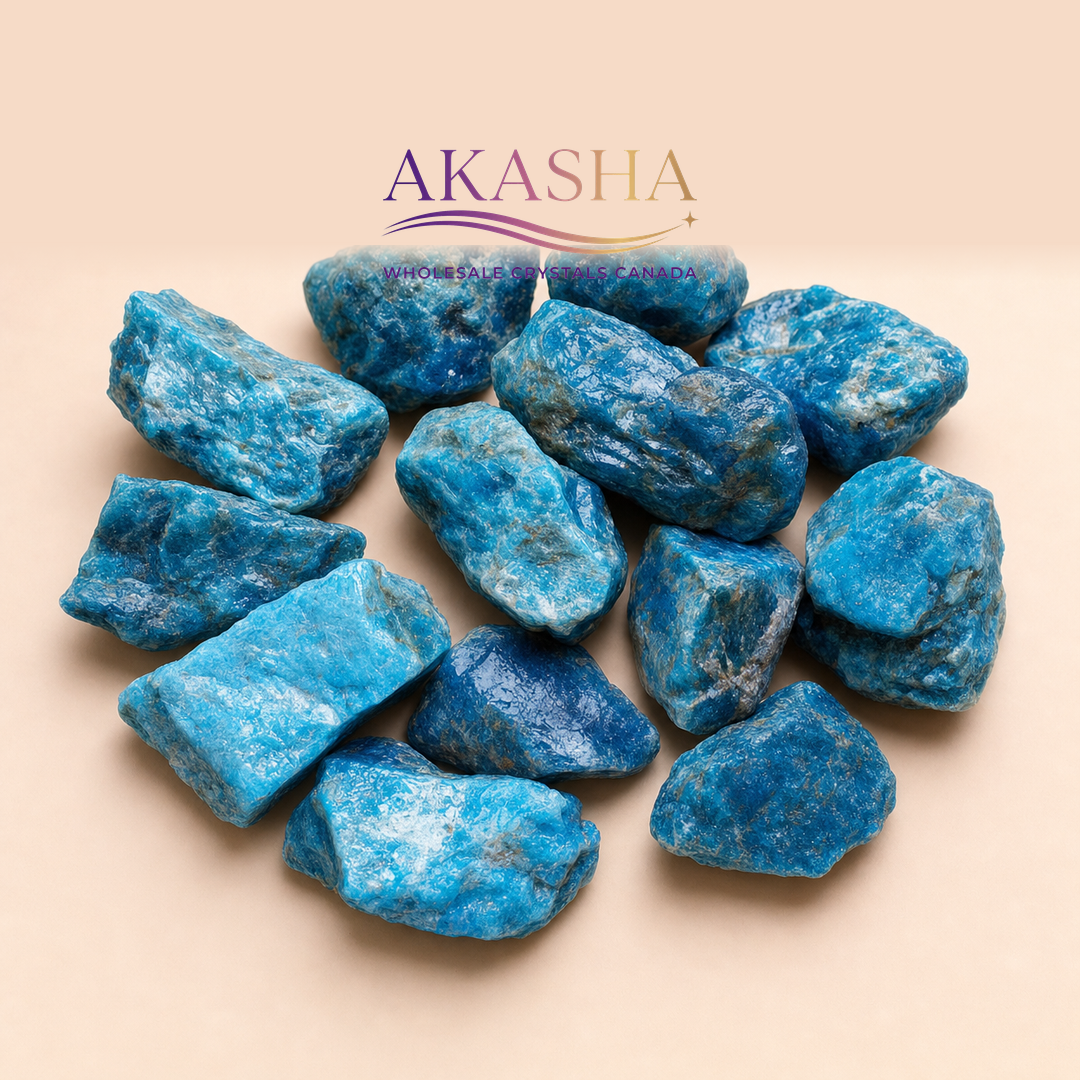 blue apatite crystals available at Akasha Wholesale Crystals Canada