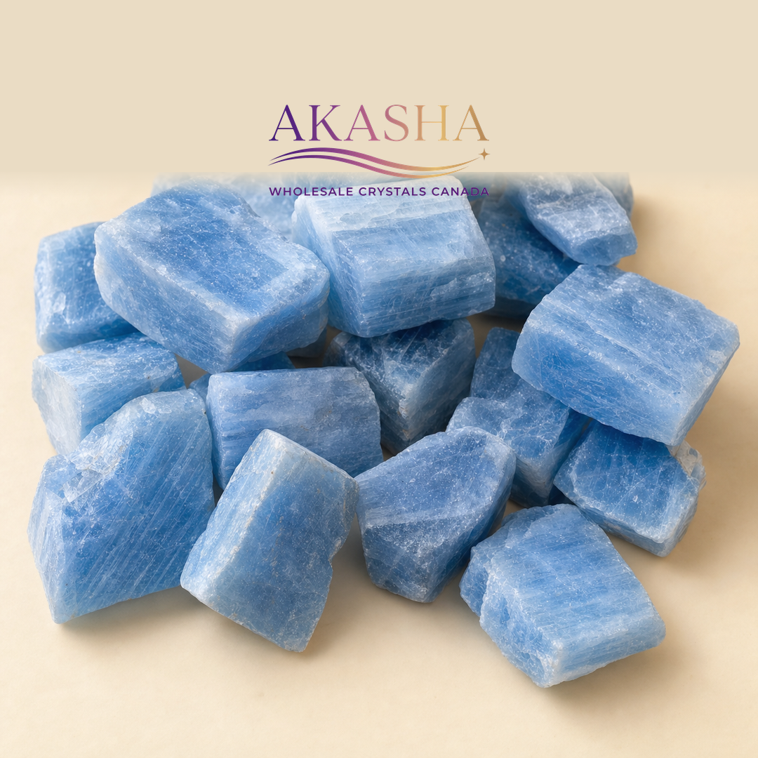 blue calcite crystals available at Akasha Wholesale Crystals Canada