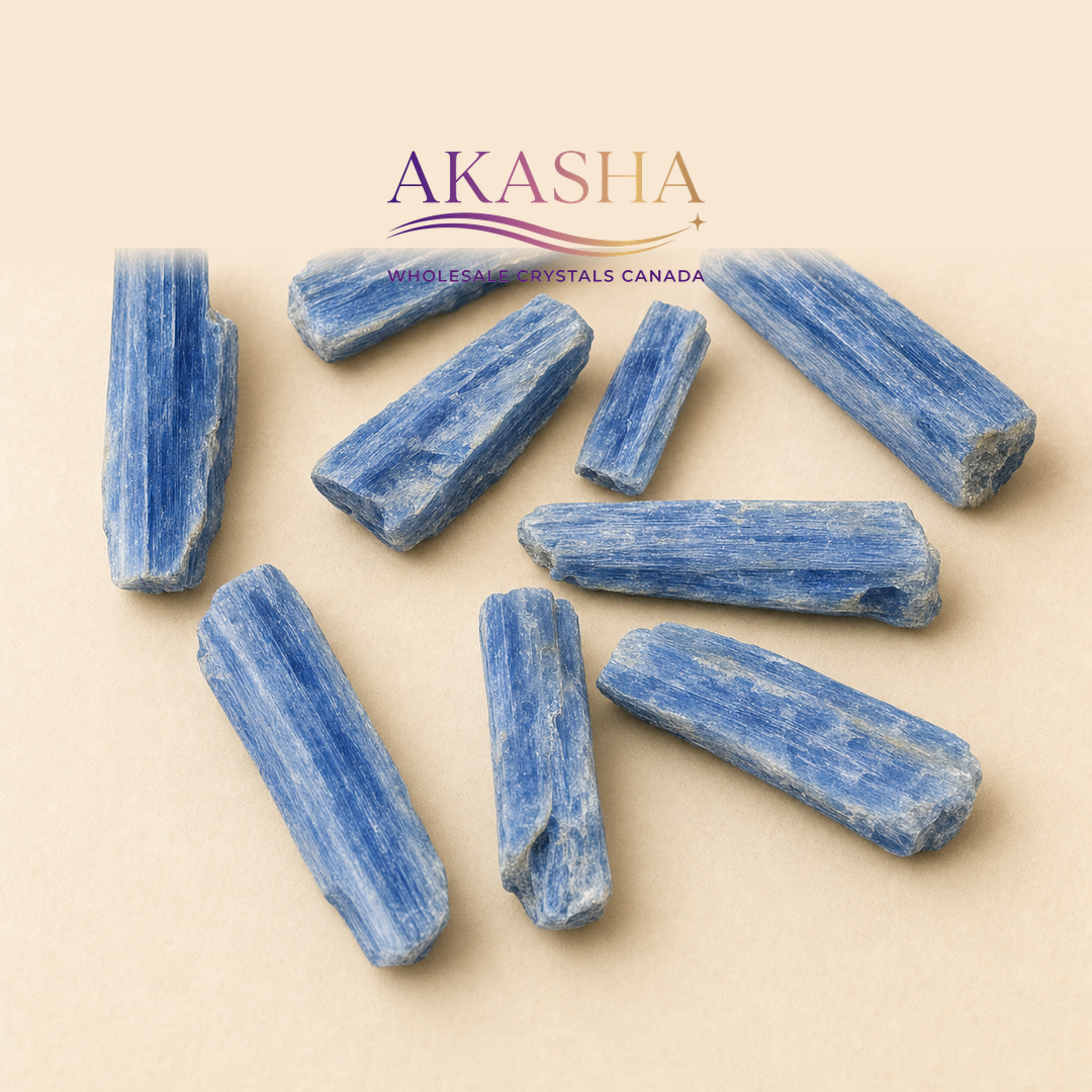 blue kyanite raw crystals available at Akasha Wholesale Crystals Canada