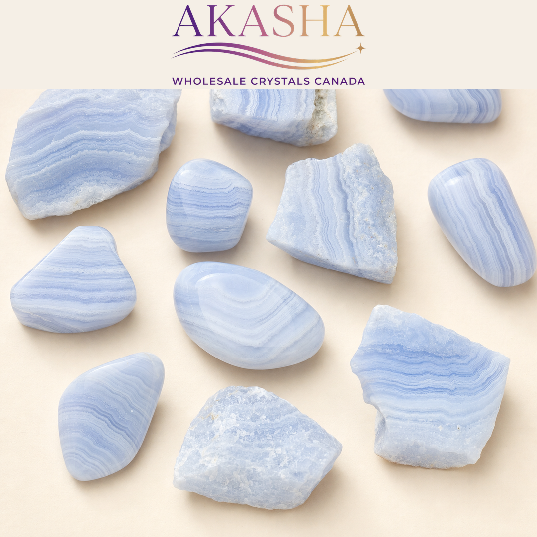 blue lace agate crystals available for wholesale prices at Akasha Canadian Wholesaler for crystals