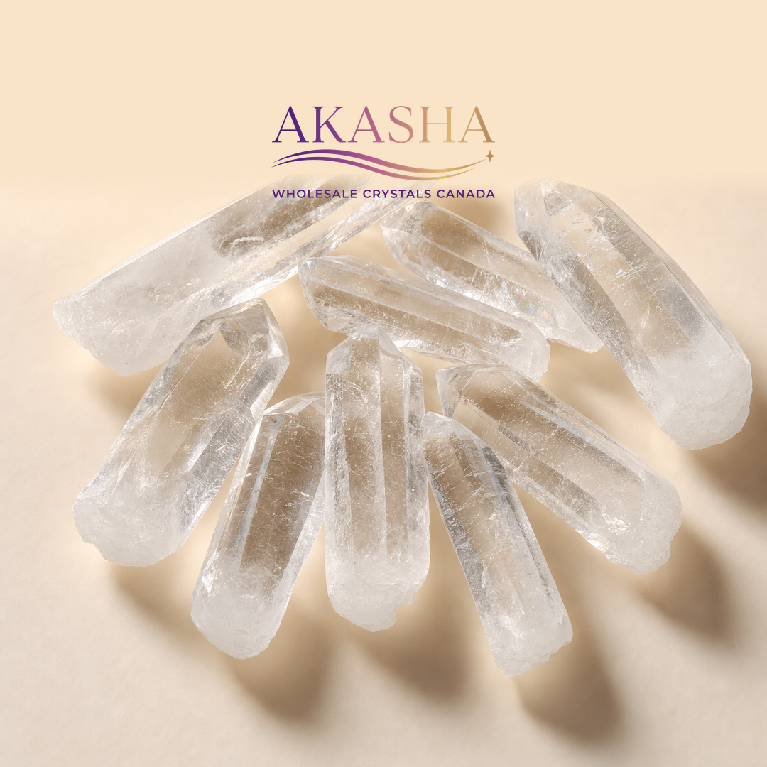 clear quartz point crystals available at Akasha Wholesale Crystals Canada