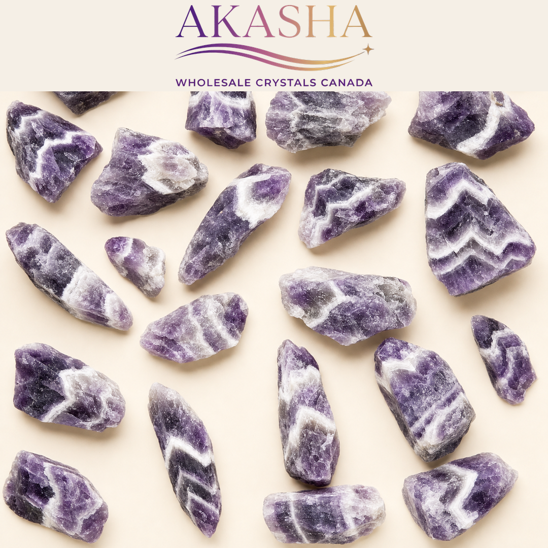 dream amethyst raw crystals available from Akasha Canada Wholesaler