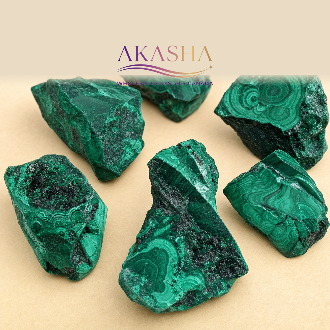 raw malachite crystals available at Akasha Canada