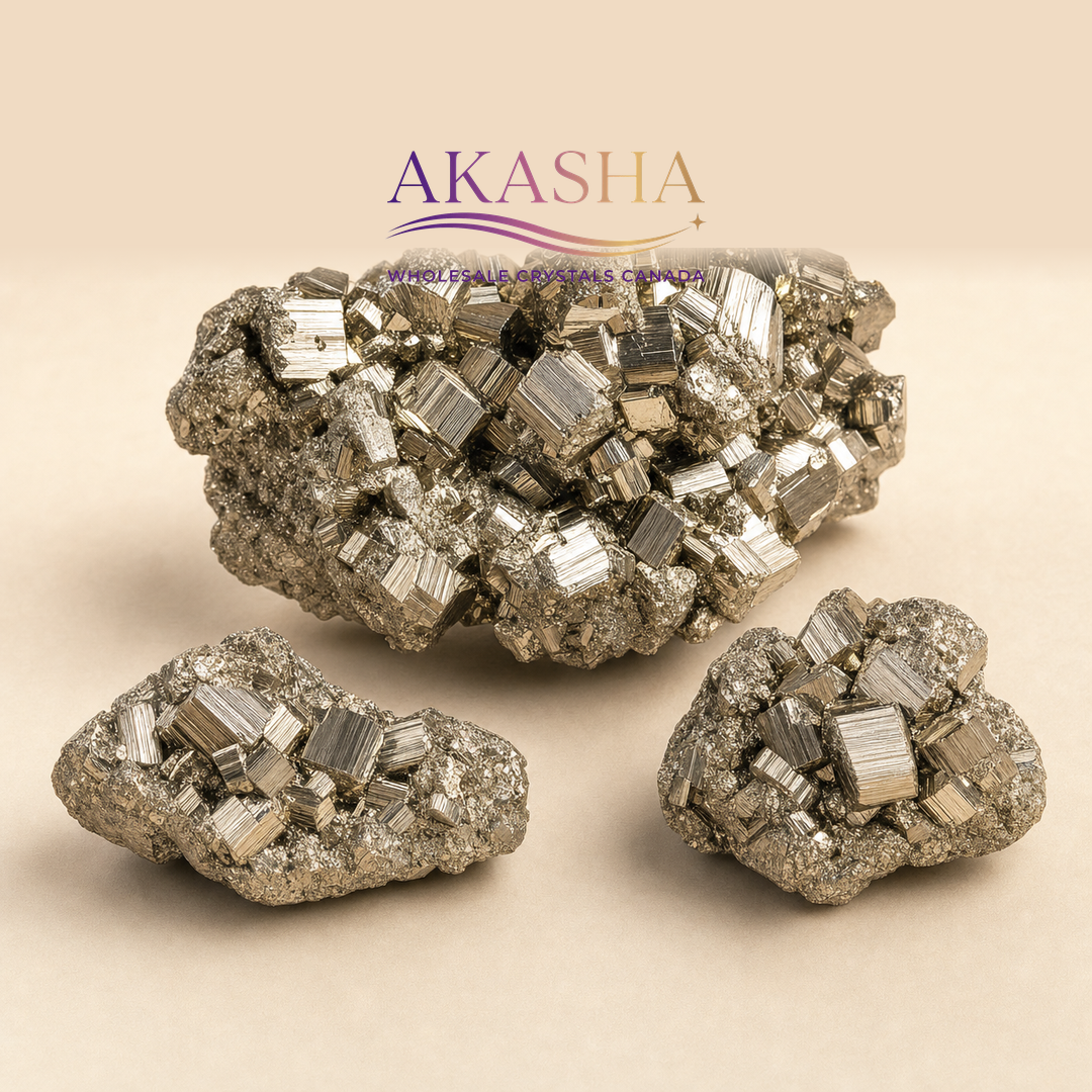 pyrite crystals available at Akasha Wholesale Crystals Canada