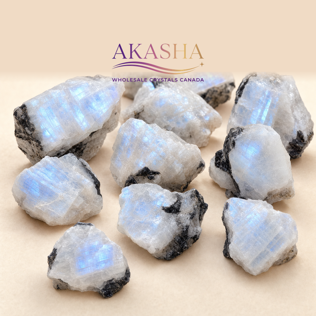 rainbow moonstone crystals available at Akasha Wholesale Crystals Canada