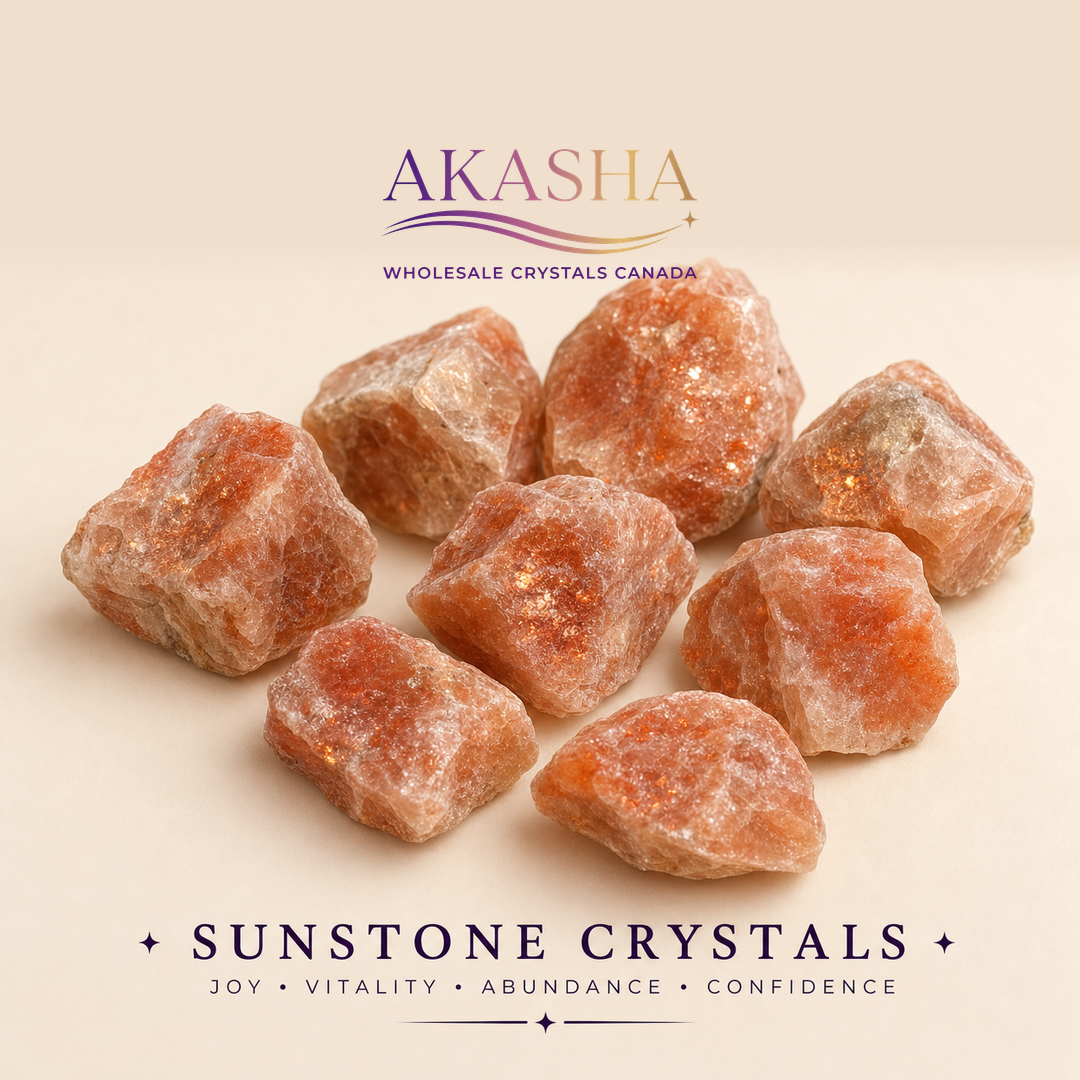 sunstone raw crystals available at Akasha Wholesale Crystals Canada