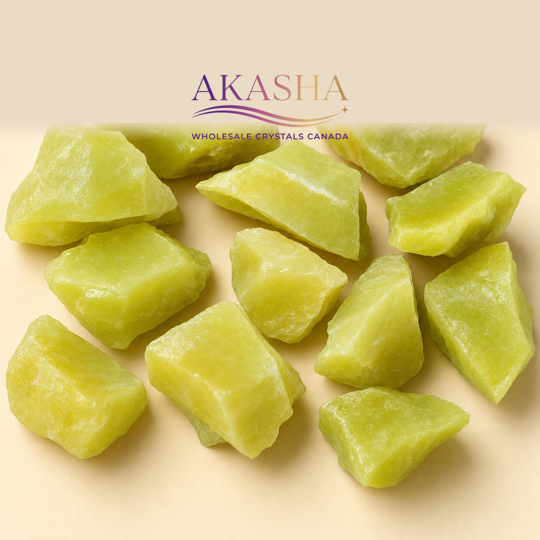 yellow Jade crystals available at Akasha Wholesale Crystals Canada