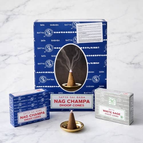 Satya Dhoop Cones Assorted Nag Champa/ White Sage incense cones wholesale listing