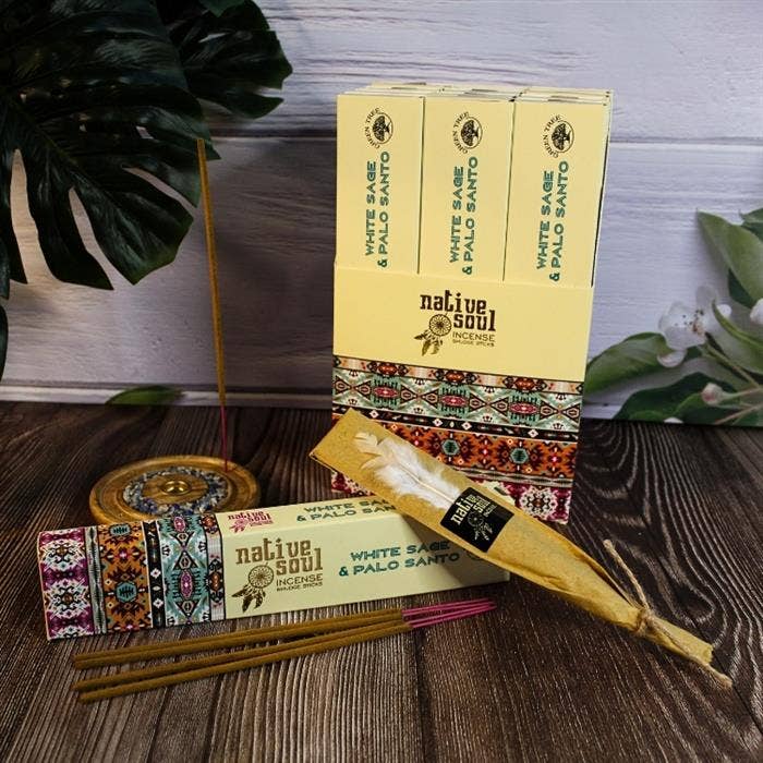 Green Tree Native Soul White Sage + Palo Santo 15 grams incense sticks wholesale listing