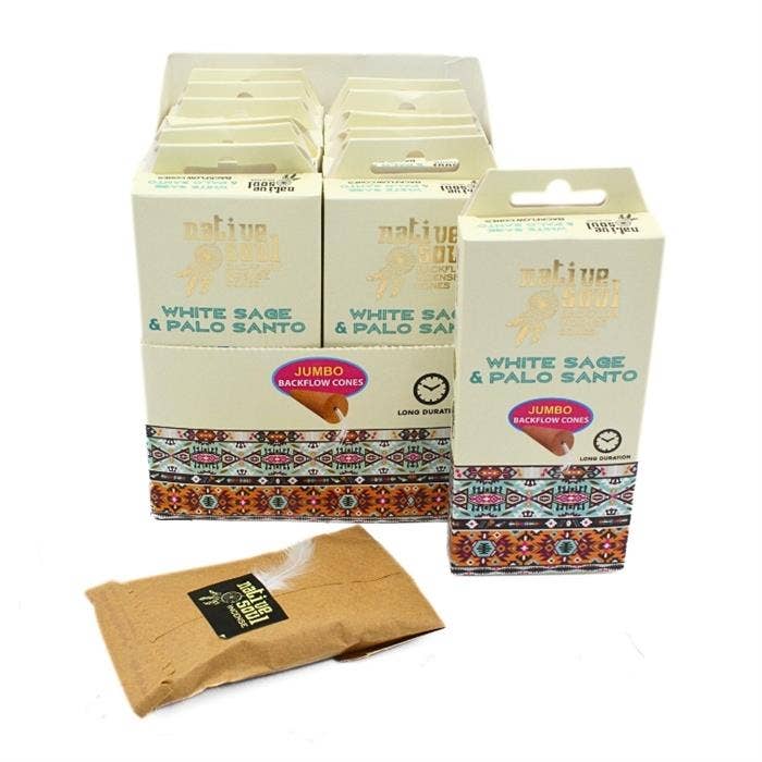 Native Soul Jumbo Backflow Cones White Sage & Palo Santo jumbo backflow cones wholesale listing