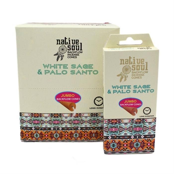 Native Soul Jumbo Backflow Cones White Sage & Palo Santo jumbo backflow cones wholesale listing