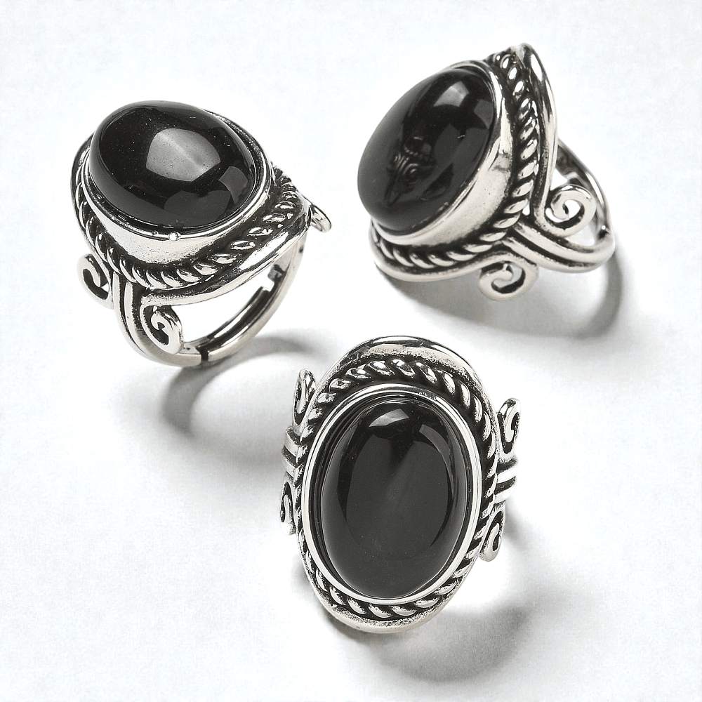 wholesale chunky black obsidian crystal ring Canada