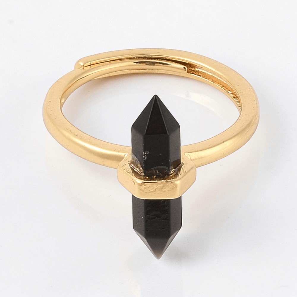 Double Pointed Black Obsidian Ring available at Akasha Wholesale Crystals Canada