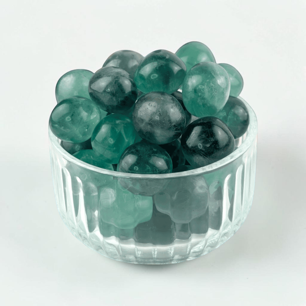 Green Fluorite tumbles from Canadian crystal store