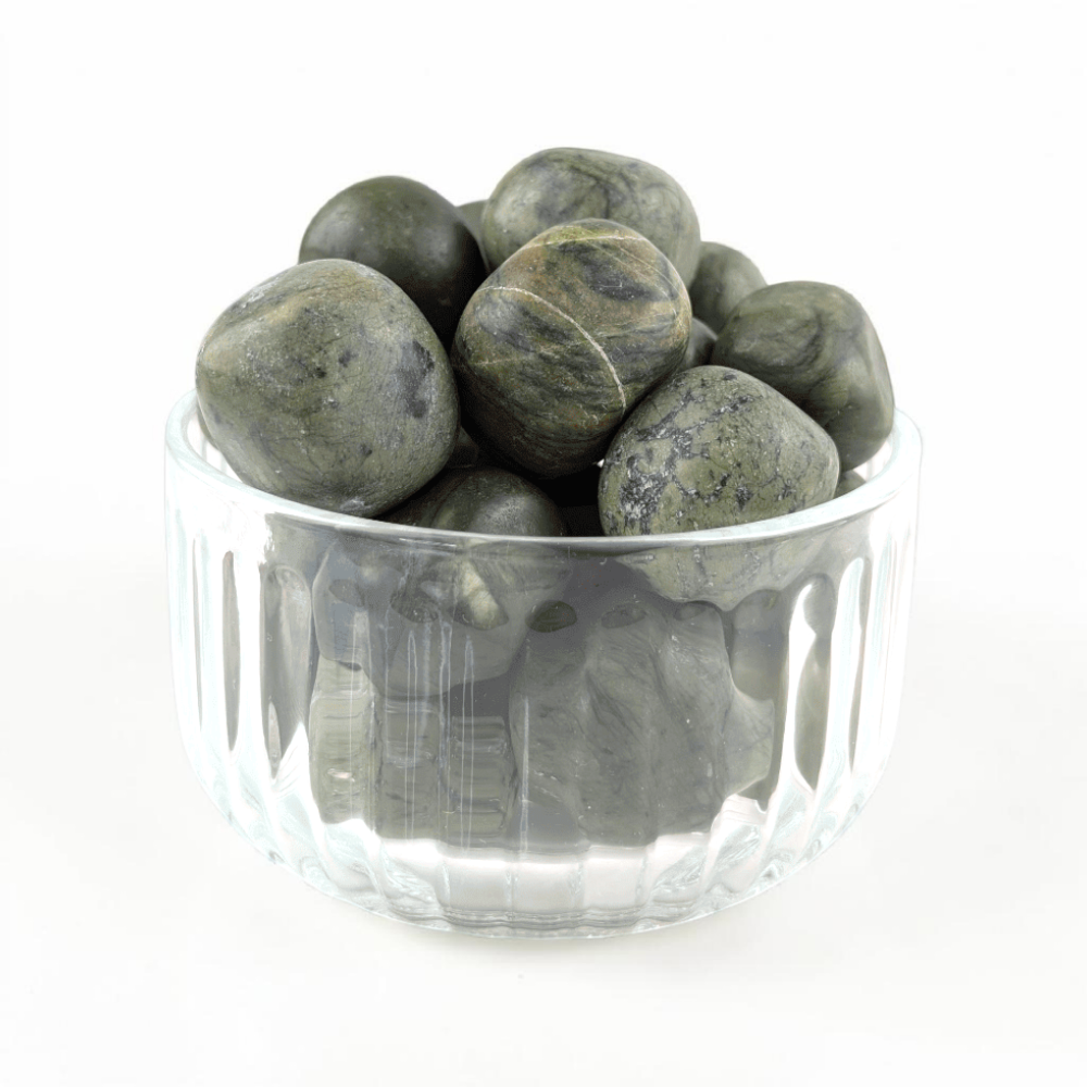 Intuitively chosen Jade crystal on white background