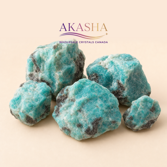 amazonite raw crystals available at Akasha Wholesale Crystals Canada