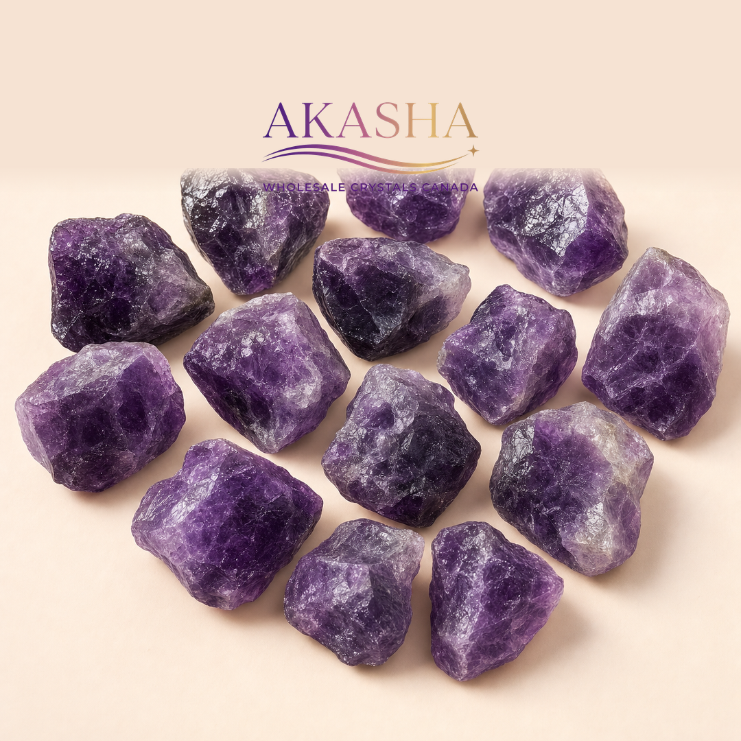 chevron amethyst crystals available at Akasha Wholesale Crystals Canada