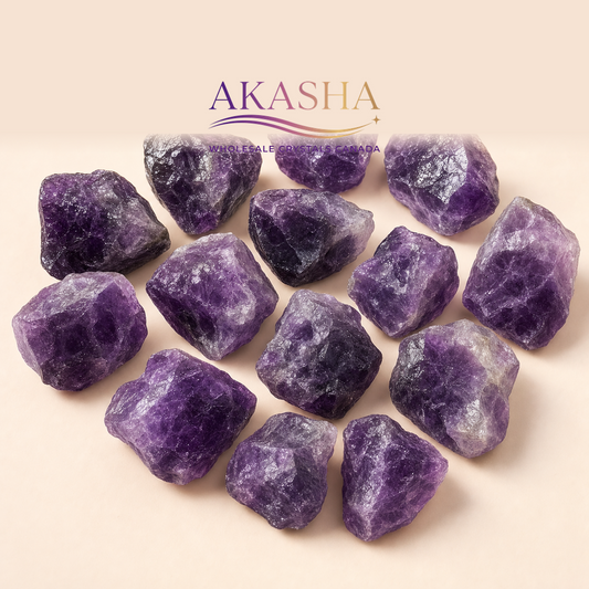 chevron amethyst crystals available at Akasha Wholesale Crystals Canada