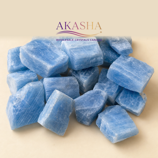 blue calcite crystals available at Akasha Wholesale Crystals Canada