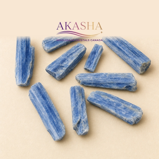 blue kyanite raw crystals available at Akasha Wholesale Crystals Canada