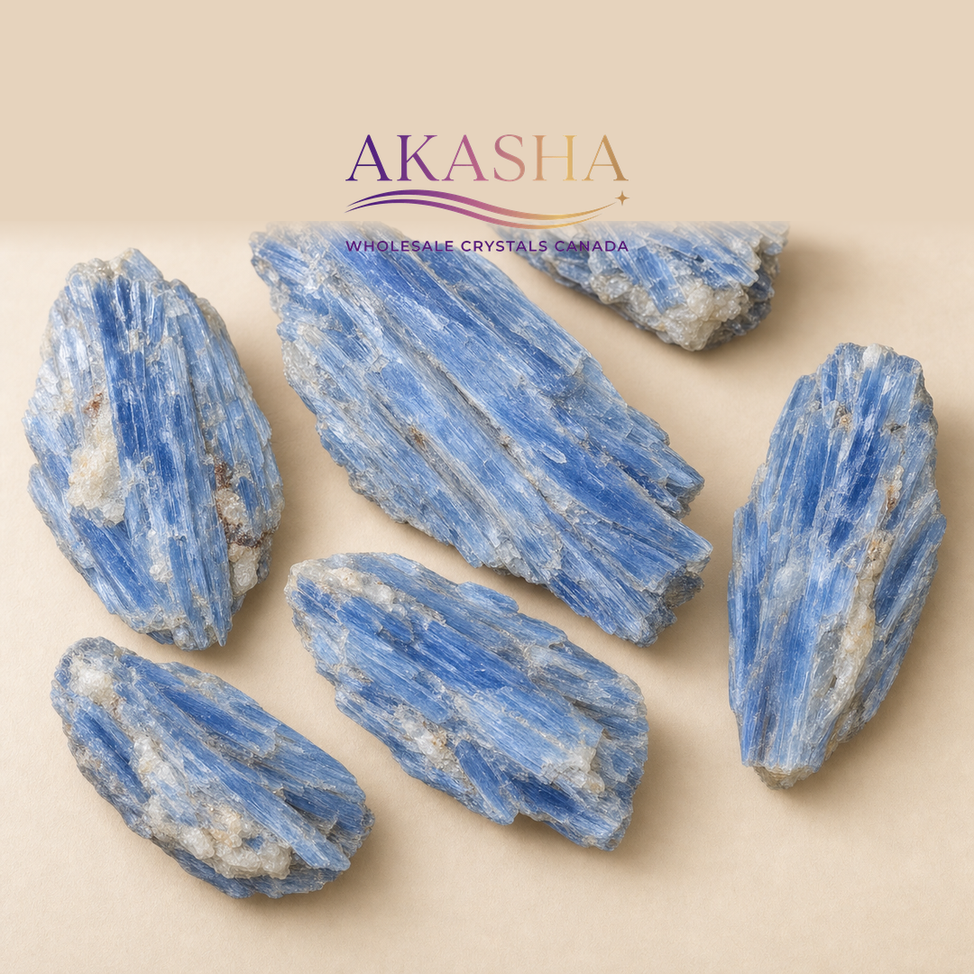 blue kyanite crystals available at Akasha Wholesale Crystals Canada