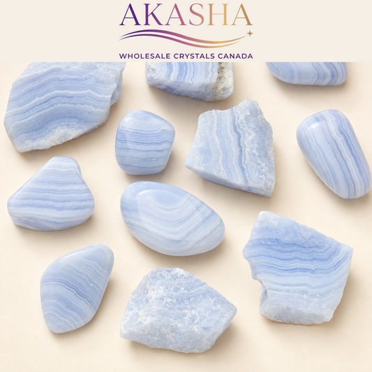blue lace agate crystals available for wholesale prices at Akasha Canadian Wholesaler for crystals
