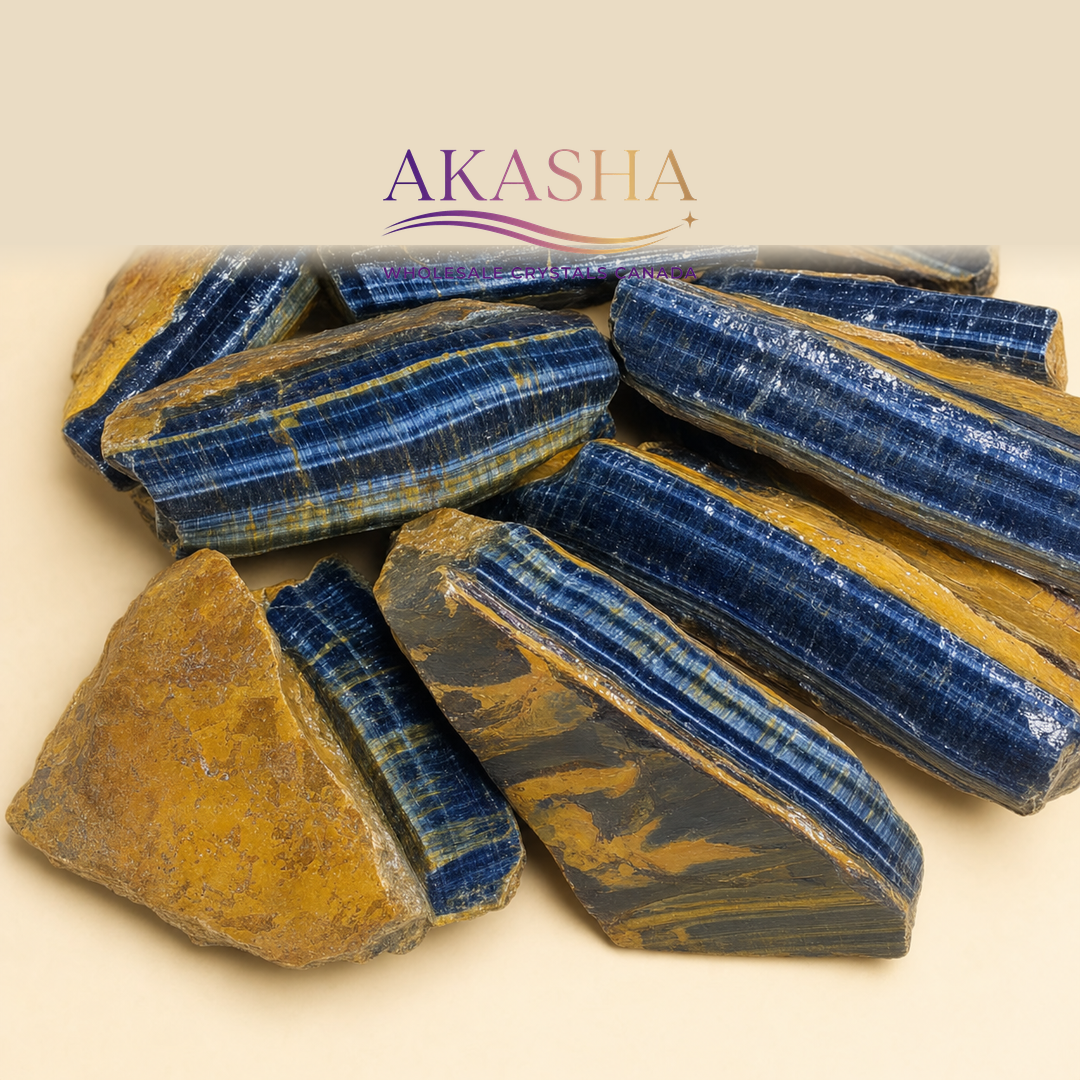 blue tigers eye raw crystals available at Akasha Canada