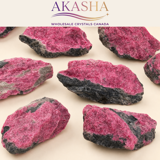Brazil rhodonite raw crystals available at Canadian Crystal Wholesalers - Akasha