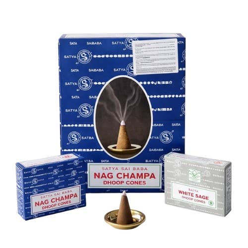 Satya Dhoop Cones Assorted Nag Champa/ White Sage incense cones wholesale listing