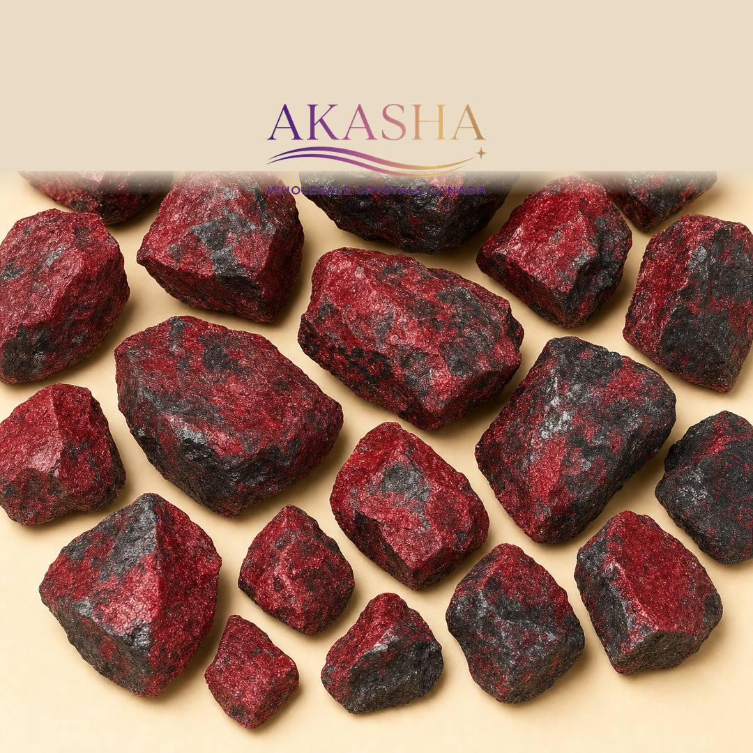 cinnabar crystals available at Akasha Wholesale Crystals Canada