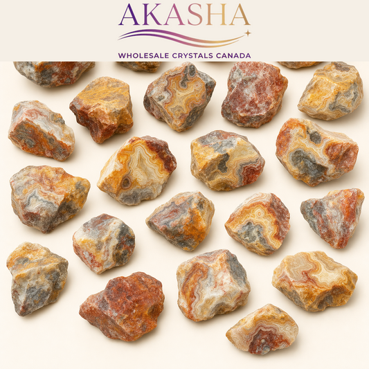 crazy lace agate raw crystals available at Akasha Wholesalers Canada