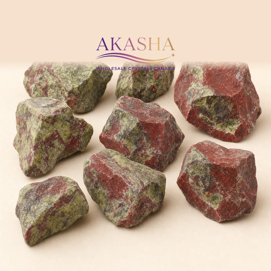bloodstone raw crystals available at Akasha Wholesale Crystals Canada