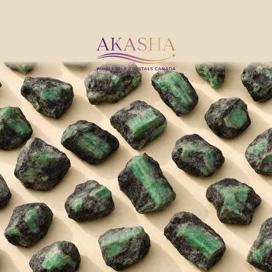 raw Emerald crystals available at Akasha Wholesale Crystals Canada