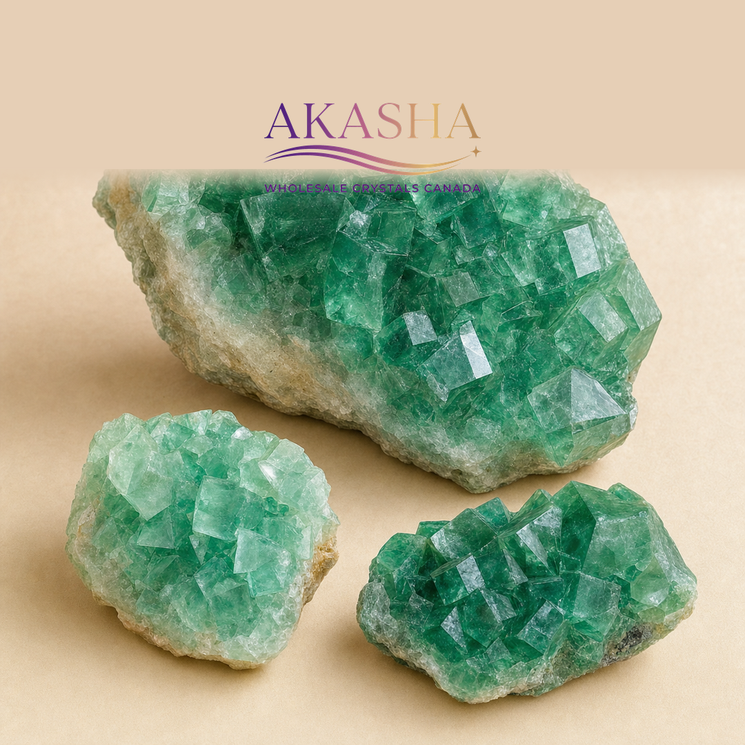 green fluorite specimen available at Akasha Wholesale crystals Canada