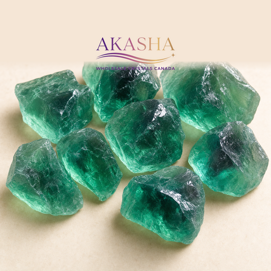 green fluorite crystals available at Akasha Wholesale Crystals Canada