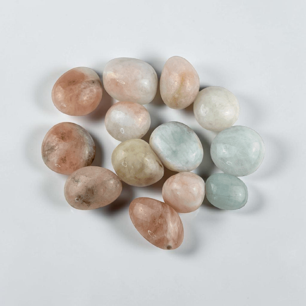 Soft pink Morganite tumbles for spiritual clarity