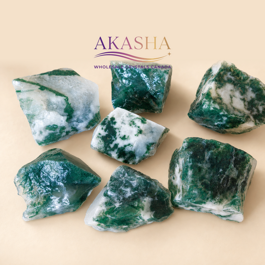  moss agate crystals available at Akasha Wholesale Crystals Canada
