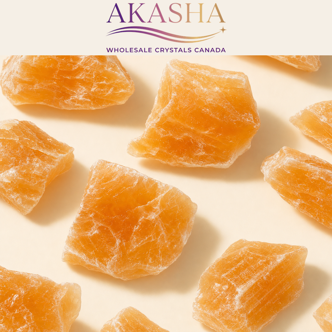 orange selenite available at Akasha Wholesale Crystals Canada