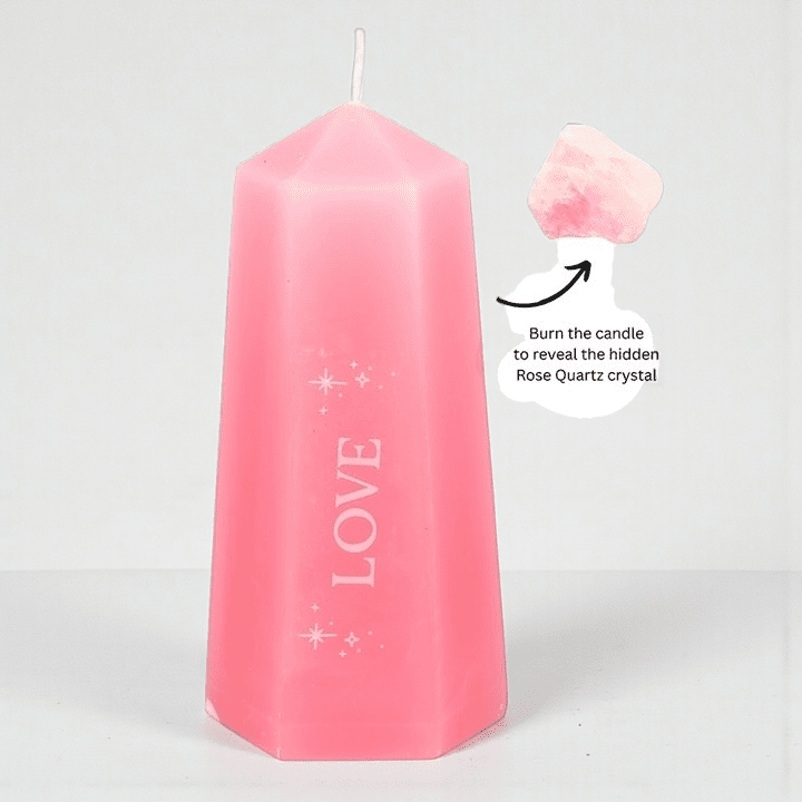 Pink Love Candle with Rose Quartz Crystal intention candle wholesale listing