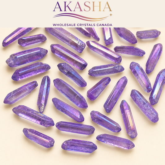 Aura Quartz Raw Crystals available in different shades. Shop Akasha Wholesale Crystals Canada today