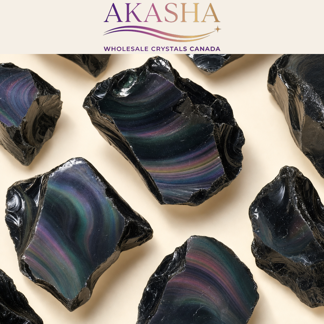 rainbow obsidian crystals available at Akasha Wholesales for Crystals Canada