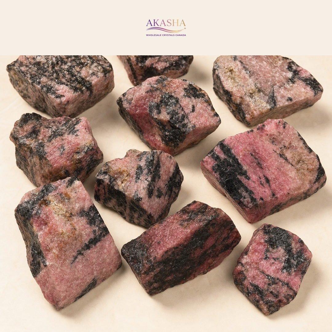 Rhodonite Crystals available for wholesale prices at Akasha Wholesalers Canada