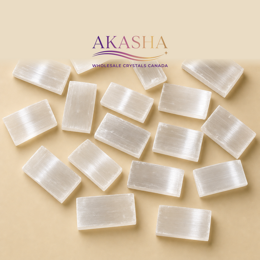 selenite raw pieces available at Akasha Wholesale Crystals Canada