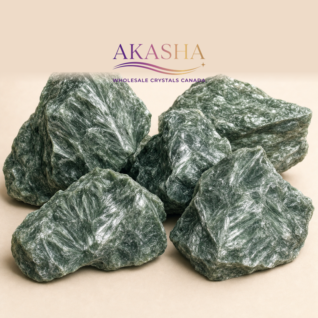 green diopside raw crystals available at Akasha Wholesale Crystals Canada