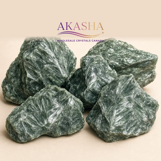 green diopside raw crystals available at Akasha Wholesale Crystals Canada