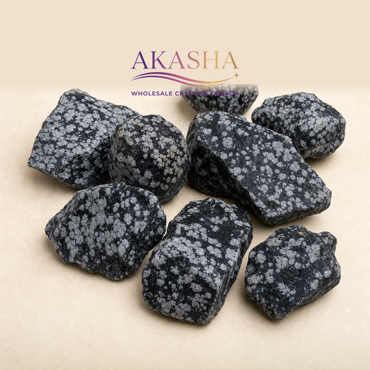 snowflake obsidian raw crystals available at Akasha Wholesale Crystals Canada