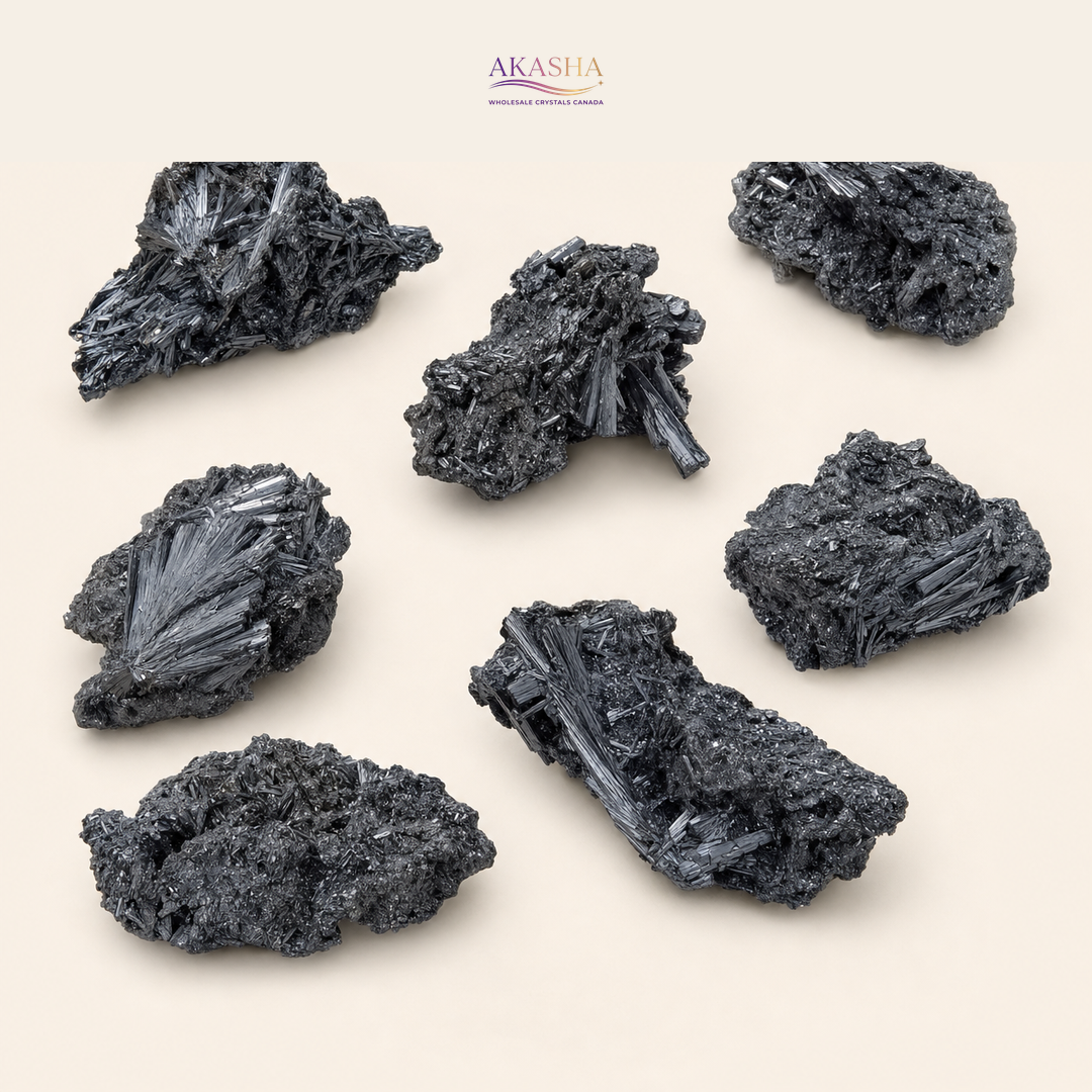 stibnite crystals available for wholesale prices at Akasha Wholesalers Canada