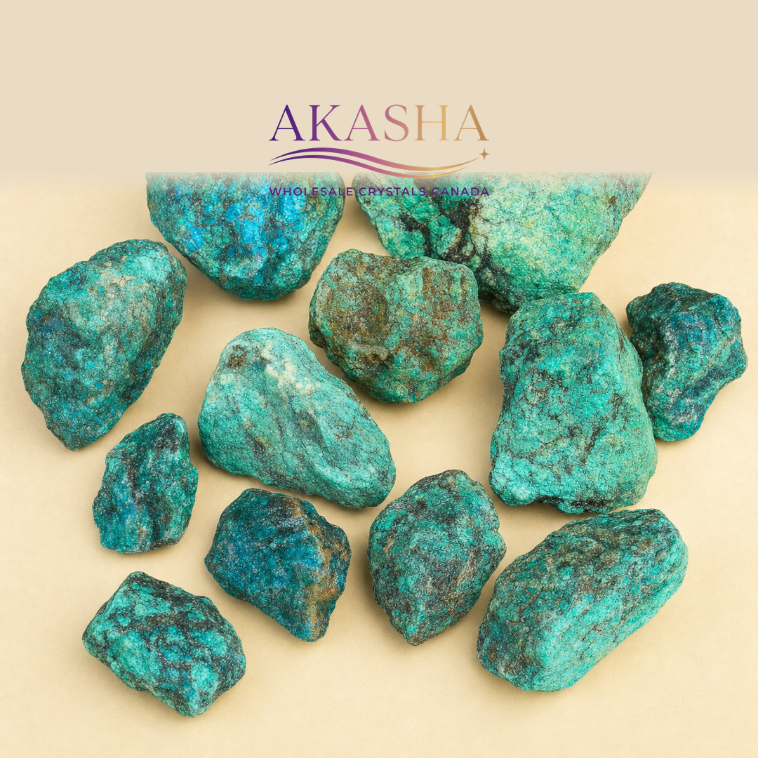 turquoise raw crystals available for retailers at Akasha Wholesalers Canada
