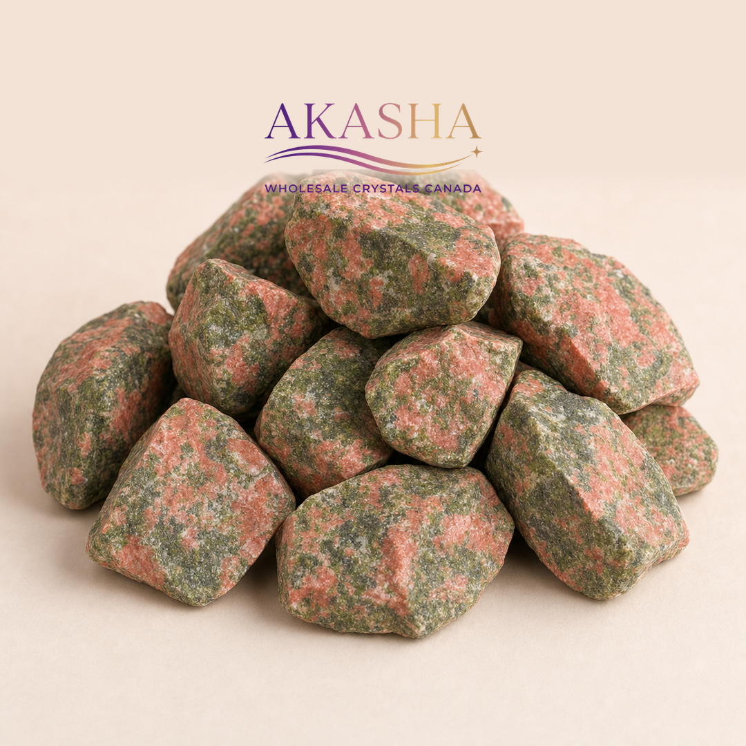 unakite crystals available at Akasha Wholesale Crystals Canada