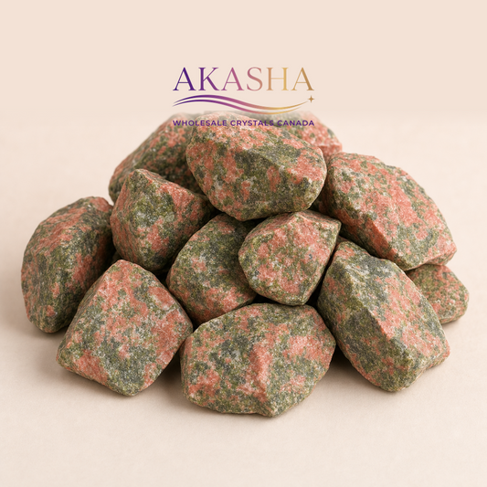 unakite crystals available at Akasha Wholesale Crystals Canada